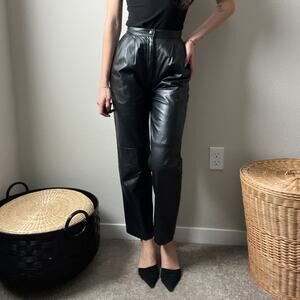 80s vintage black leather minimalist high waisted rise biker chic pants